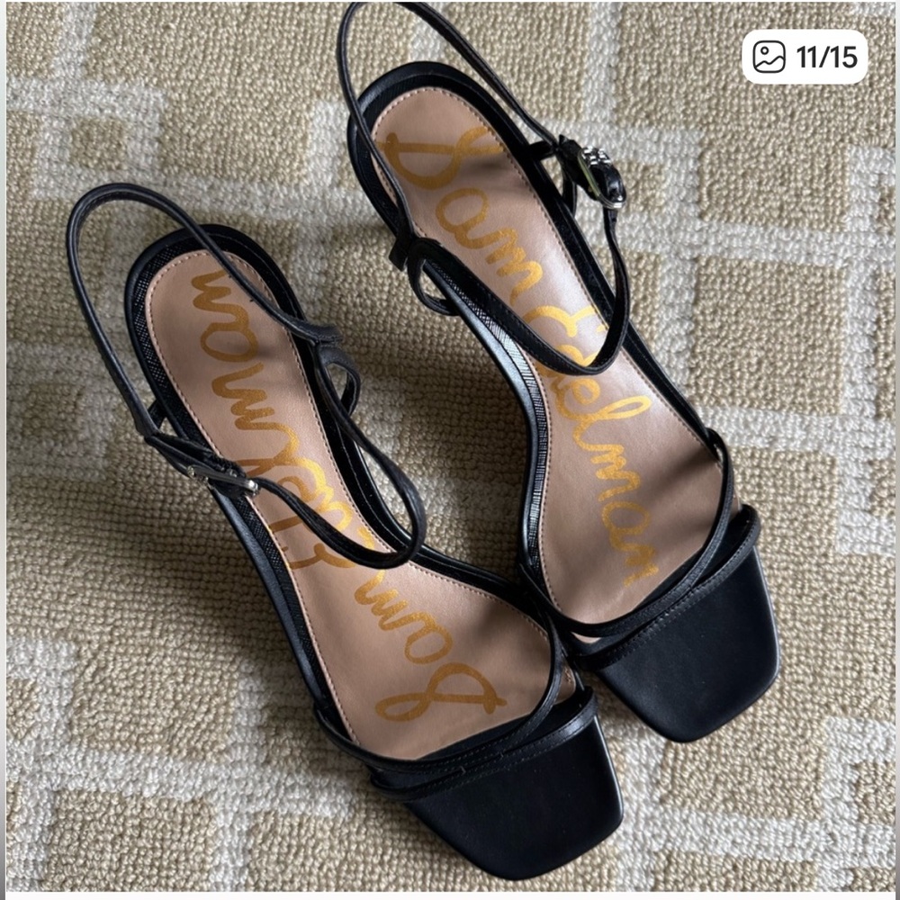 NIB Sam Edelman Presley Kitten Heel Sandals Black Leather Ankle Strap Shoes 9.5